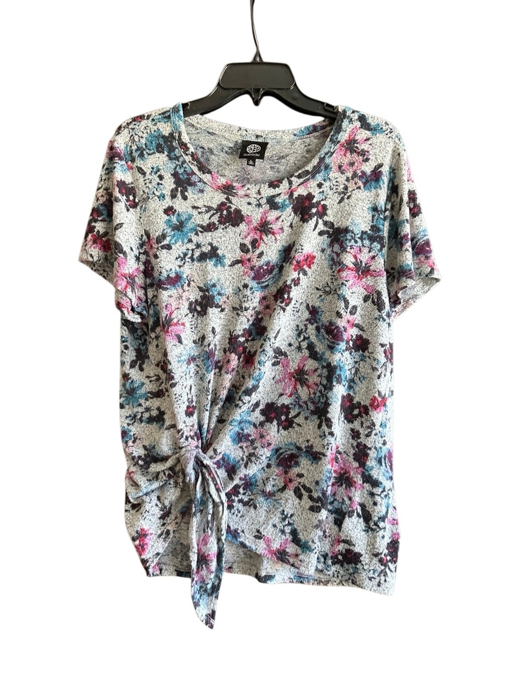 Bobeau Floral Tie-Front Women’s Top - Multicolor. Size Large